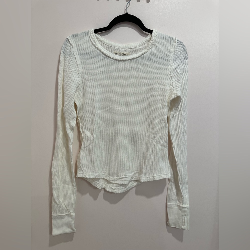 We The Free by Free People Waffle Knit Long Sleeve Tee, White, Size Medium